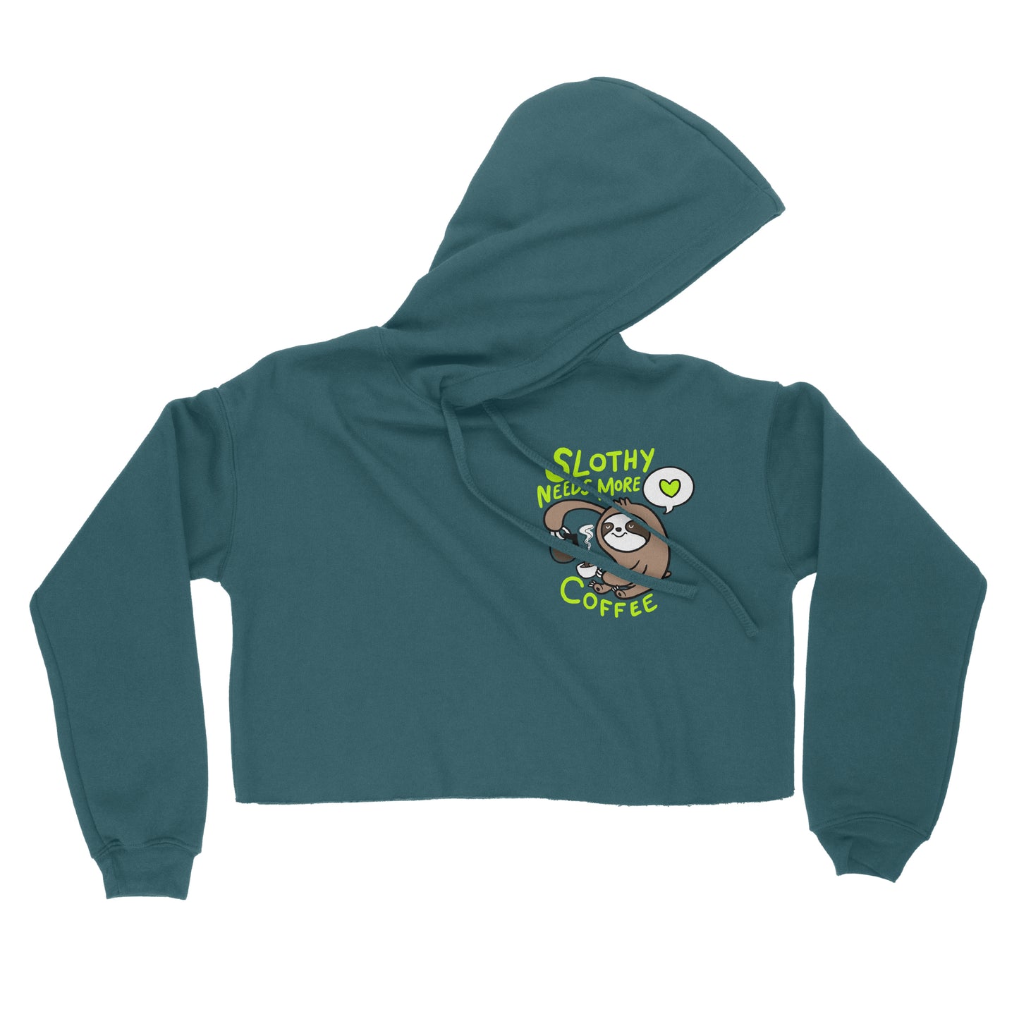 Slothy Loves Coffee Atlantic Blue Crop Hoodie