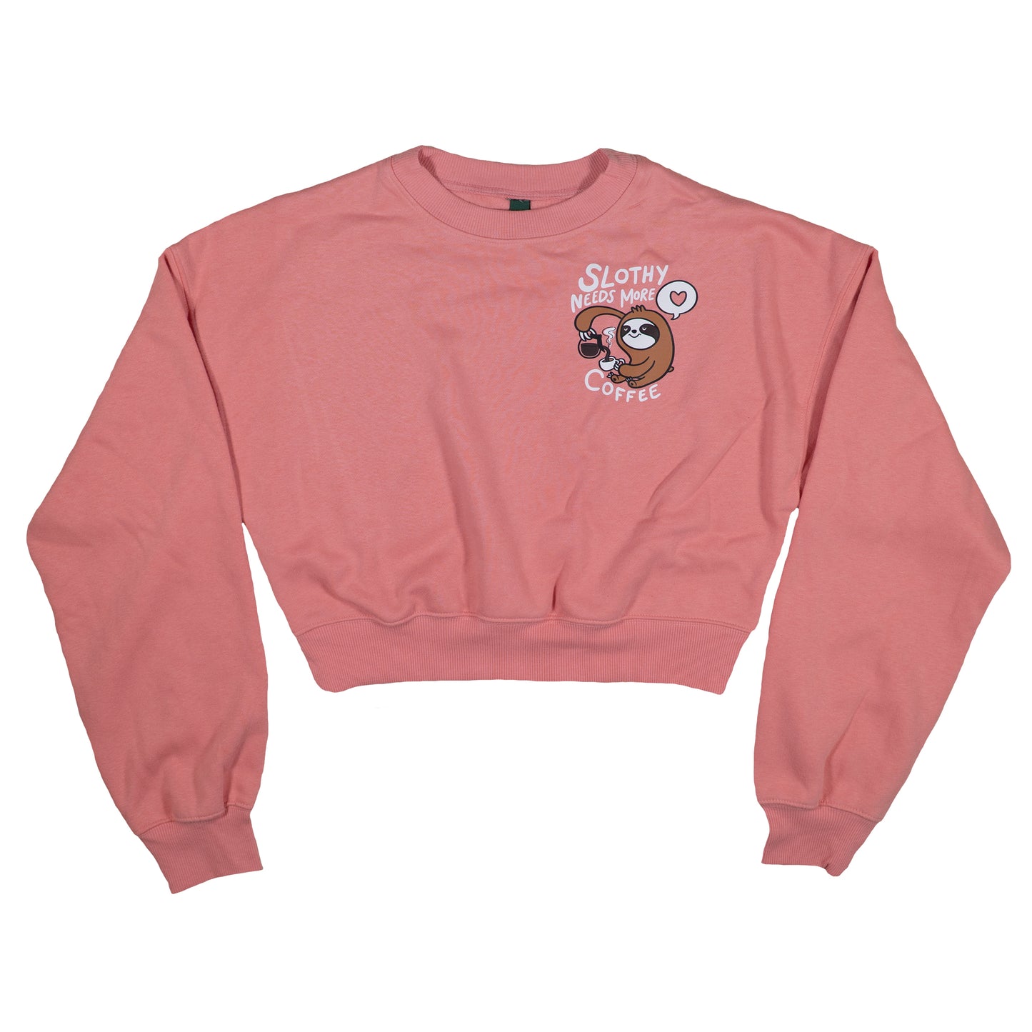 Slothy Loves Coffee Salmon Crop Crewneck